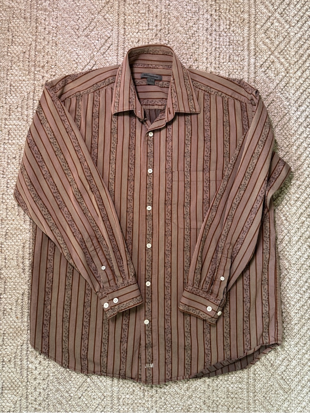 Johnston & Murphy Men's Brown Striped Long-Sleeve Button-Up Shirt